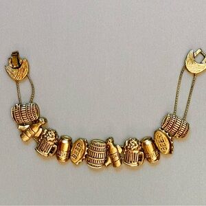 1990s Vintage BG Beer-Themed Gold Tone Charm Bracelet